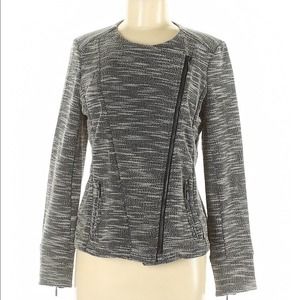 H by halston tweed asymmetrical zip moto jacket